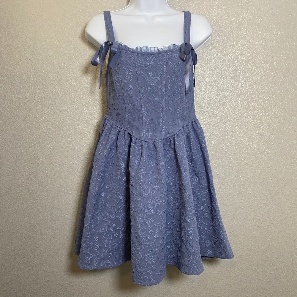 Trixxi Bridgerton Blue Regencycore Mini Dress Small Feminine Romantic Ren Fair